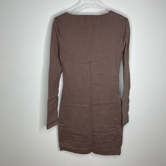 Kate Spade Saturday Asymmetrical Slanted Dress Brown Long Sleeve Mini Xsmall Xs - Picture 5 of 6